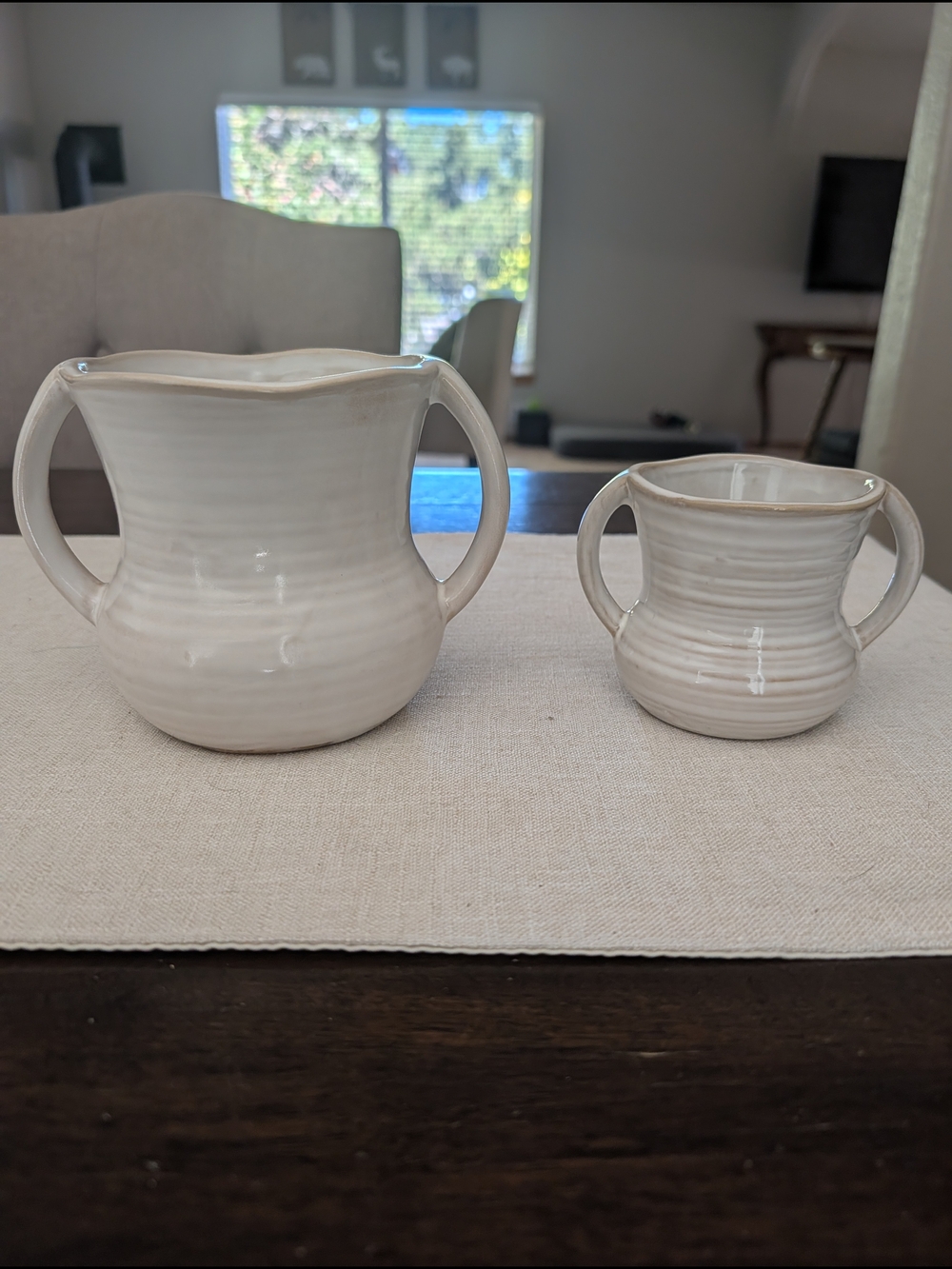 Cream Ceramic Double-Handled Pots
